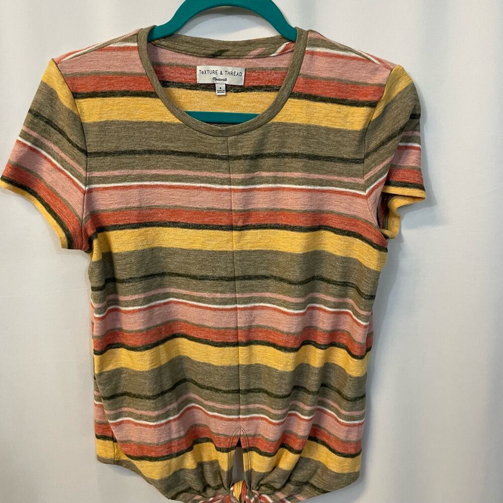 Madewell Texture & Thread Modern Tie-Front Top in Kieran Stripe Crew Neck Top S